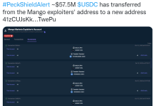 Peckshield:Mango 攻击者地址已将约 5750 万枚 USDC 转入新地址-币圈最新消息